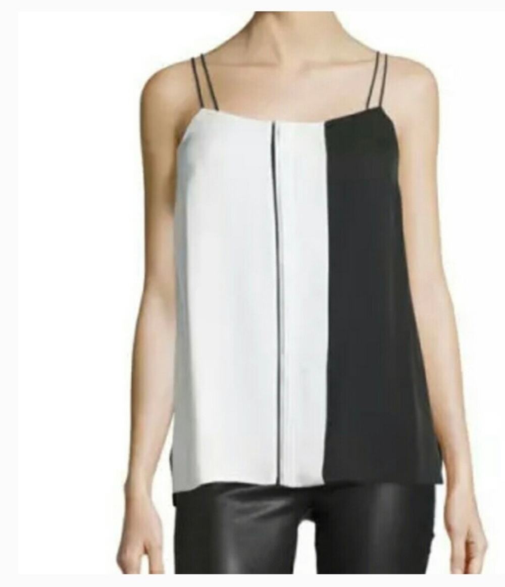 Vince 100% silk Colorblock Spaghetti Straps Tank top Sz. S black white NWOT